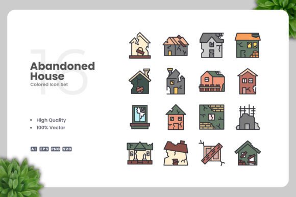Abandoned House Color Icons: A Versatile Design Solution for Modern Creatives