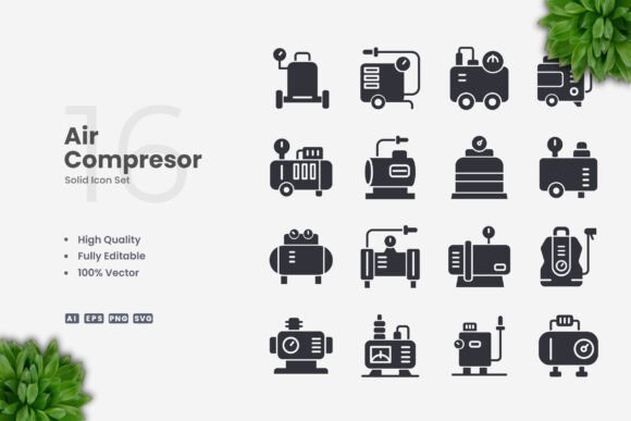 Air Compressor Solid Icons for Modern Design Projects