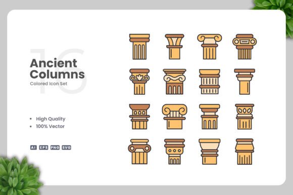 Ancient Columns Color Icons for Modern Design