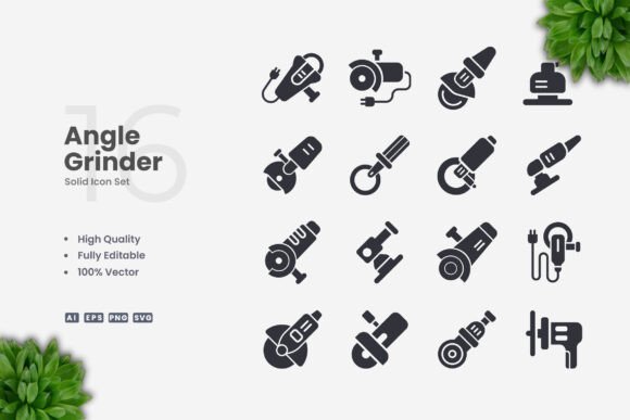 Angle Grinder Solid Icons