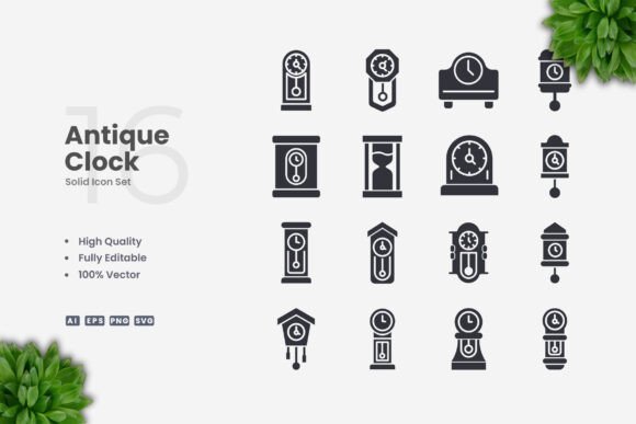 Antique Clock Solid Icons: A Timeless Addition to Your Design Toolkit