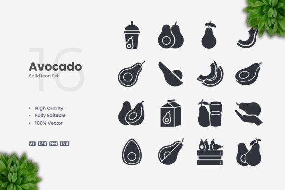 Avocado Solid Icons: Simple, Clean, and Versatile