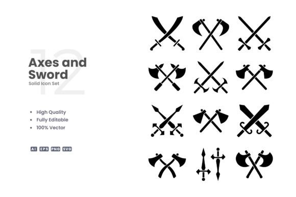 Axes and Sword Icons: Bold and Versatile Design