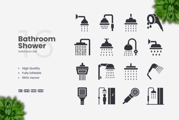 Bathroom Shower Solid Icons