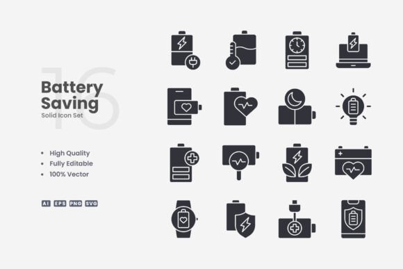 Battery Saving Solid Icons: A Versatile Design Solution for Modern Projects
