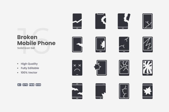 Broken Mobile Phone Solid Icons
