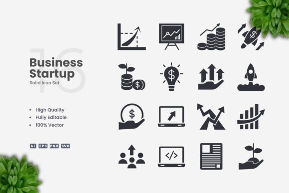 Business Startup Solid Icons: A Versatile Design Solution for Modern Businesses