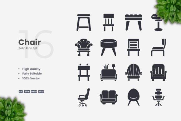 Chair Solid Icons for Versatile Design Projects