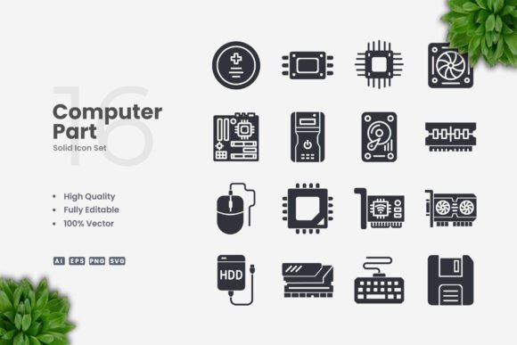 Computer Parts Solid Icons: A Versatile Design Solution for Modern Projects