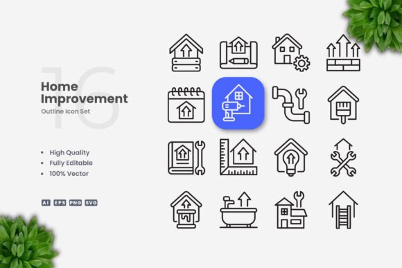 Home Improvement Icons for Versatile Digital and Print Projects