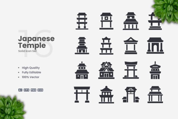 Japanese Temple Solid Icons for Designers